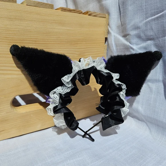 Purple and Black Kids Headband with Bow - Picture 2 of 2